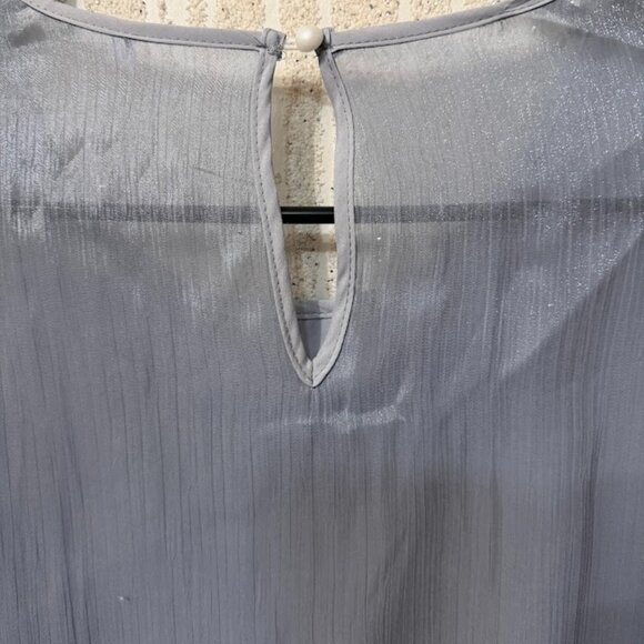 Light Blue Pearl Embellished Sheer Blouse – Long Sleeve Elegant Top - Picture 7 of 7